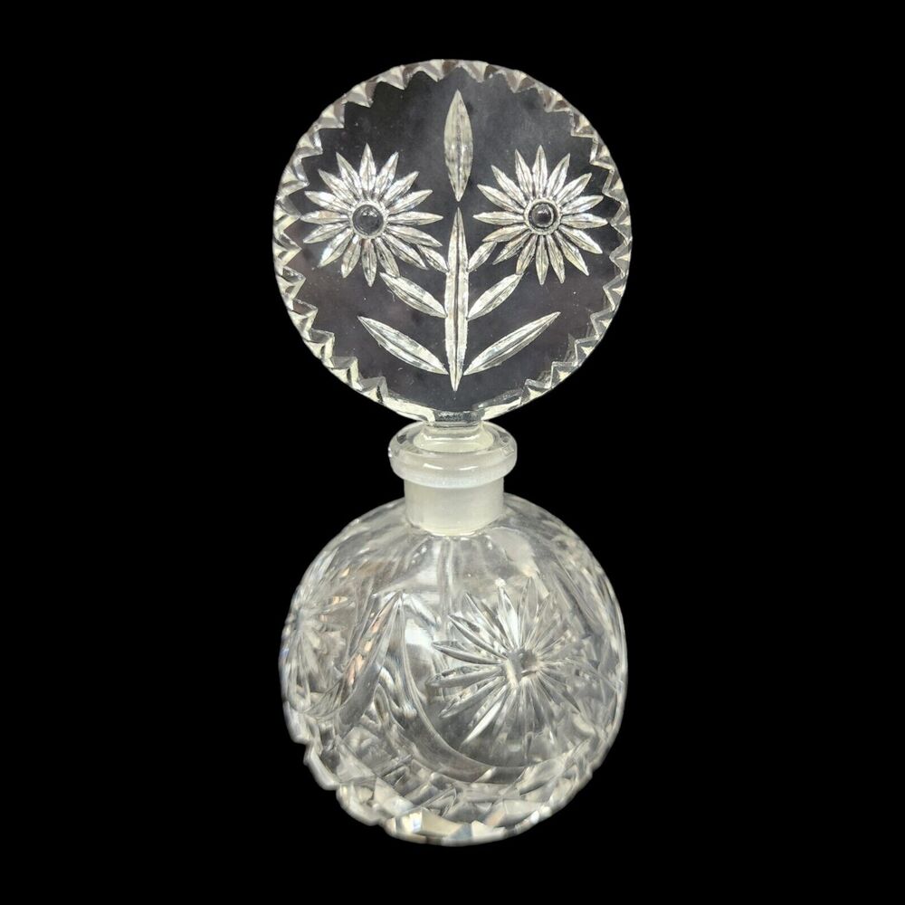 Vintage Czech Cut Crystal Perfume Bottle Czechoslovakia Dauber Intact Floral